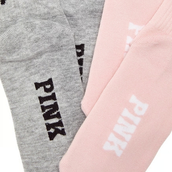 VS PINK DOG LOGO SET-OF-2 GRAY & PINK QUARTER CREW SOCKS - Picture 6 of 8